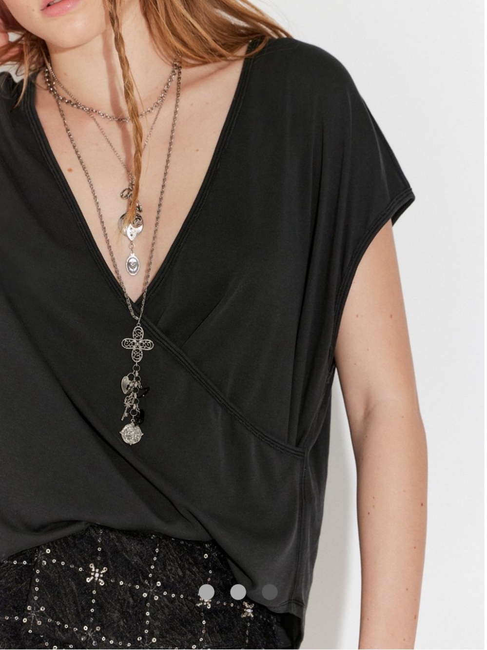 Free People Black Draped Surplice Tunic Top NWT Medium